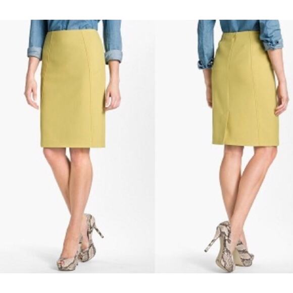 Halogen Skirt Womens 4 Green Slit Back Pencil Knee Length Career - Picture 1 of 10